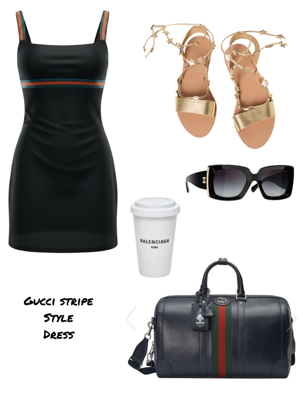 Gucci Style Black, Green & Red Stripe Dress